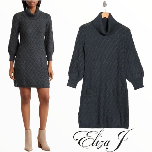 ELIZA J | Hunter | CABLE KNIT POCKET SWEATER DRESS - Picture 1 of 4